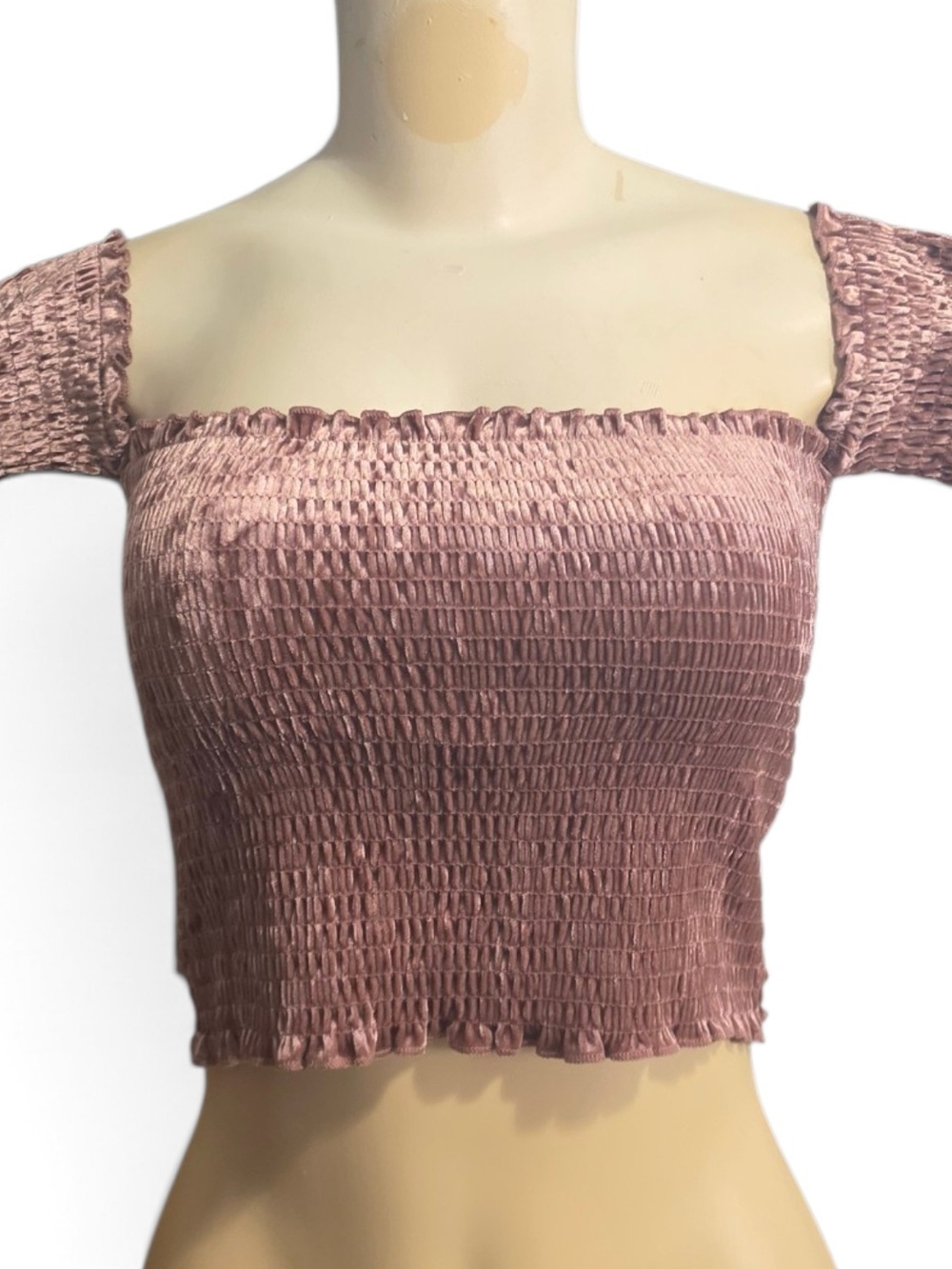 Bozzolo Mauve Smocked Off-Shoulder Crop Top M